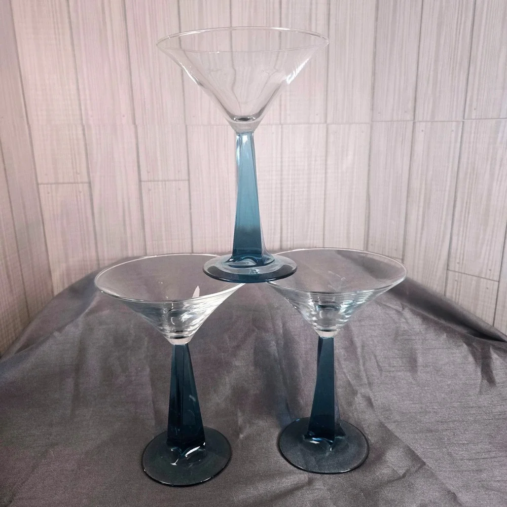 (3) Bombay Sapphire Gin Collection Martini Glass Blue Square Tapered Stem 6.75